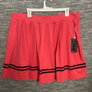 Chic Coral with Black Stripes Pleated Mini Skirt Varsity